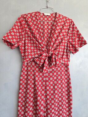 SANDRO PARIS RED, GREEN WHITE  WIDE LEG, FRONT BOW JUMPSUIT, EUR 38, US 6